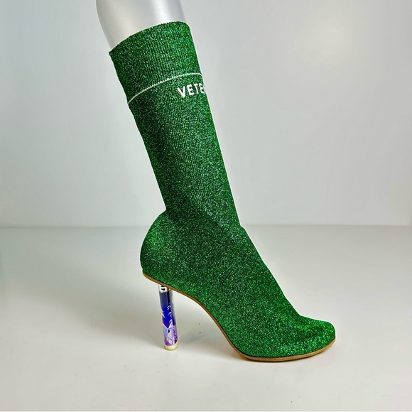 Vetements Women’s Green Metallic Sock Ankle Boots Size 36 or U.S. 6 - Picture 9 of 15